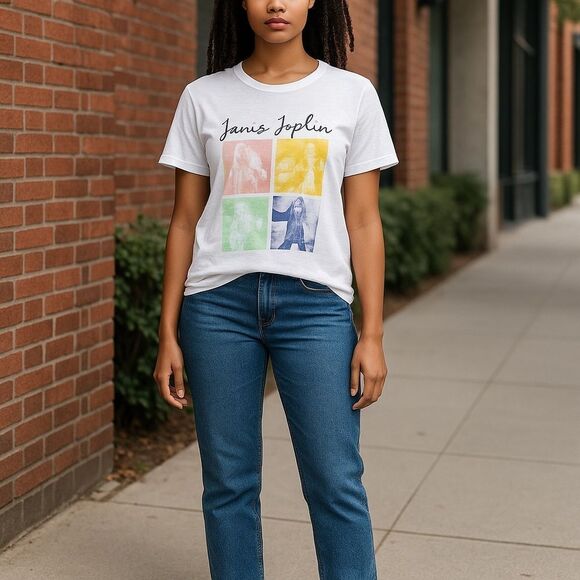 Lucky Brand Janis Joplin White Tee T-shirt NWT - Picture 1 of 8